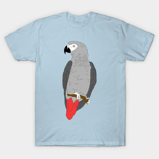 African Grey Parrot on Perch T-Shirt by Einstein Parrot